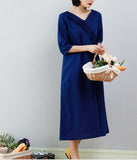 Navy Blue Women Dresses Ramie Casual Spring Linen Women Dresses MN97215