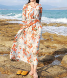 Orange Floral Women Dresses Ramie Casual Spring Linen Women Dresses MN97215