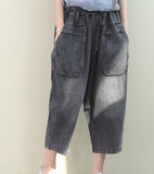 Denim Summer Loose Linen Wide Leg Women Casual Pants Elastic Waist WG05131