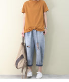 High Collar Loose Casual T-Shirts Summer Women Cotton Tops WG961707