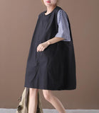 Color Patchwork O Neck Women Dresses Casual Linen Women Dresses Bat Short Sleeve SSM97215