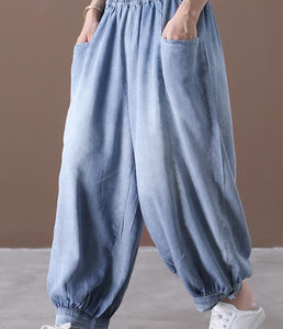 Thin Denim Summer Loose Wide Leg Women Casual Pants Elastic Waist WG05131