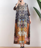 Silk Print Irregular Long Linen Women Spring Dresses Plus Size  AMT962328