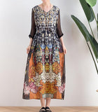 Silk Print Irregular Long Linen Women Spring Dresses Plus Size  AMT962328