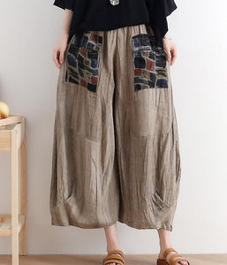 Wrinkled Loose large tie dye pleats Linen Wide Leg Women Casual Pants AMT05131