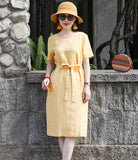 Yellow Women Dresses Ramie Casual Spring Linen Women Dresses SSM97215