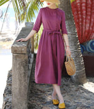 Purple Women Dresses Ramie Casual Spring Linen Women Dresses SSM97215