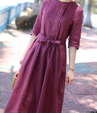 Purple Women Dresses Ramie Casual Spring Linen Women Dresses SSM97215