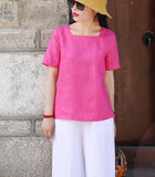 U Neck Linen Blouse Simple Style Shirts Summer Tops  SMM9508