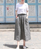 Plaid Women's Skirts Summer Linen Skirt Elastic Waist SSM09755