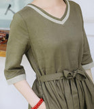 Army Green  Women Dresses Ramie Casual Spring Linen Women Dresses SSM97215