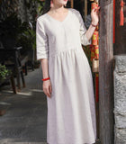 White Women Dresses Ramie Casual Spring Linen Women Dresses SSM97215