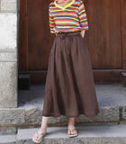 Coffee Women's Skirts Summer Linen Skirt Elastic Waist SSM09755