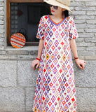Print V Neck Women Dresses Ramie Casual Spring Linen Women Dresses SSM97215