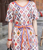 Print V Neck Women Dresses Ramie Casual Spring Linen Women Dresses SSM97215