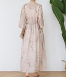 Ramie Loose Women Summer Fashion Long Dresses Waist String AMT962328