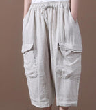 Linen Summer Loose Linen Wide Leg Women Casual Pants Elastic Waist WG05131