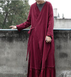 Red Long Sleeve Women Dresses Casual Loose Cardigan Women Dresses SSM97215