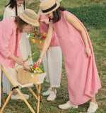 Pink Sleeveless Women Summer Linen Dresses Soft Washed Summer Long Women Dresses 57292