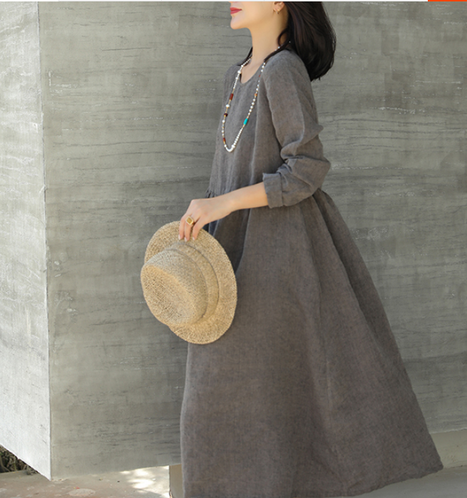 Soft Gray Linen Dresses Summer long SpringWomen Linen Dress 9923 –  SimpleLinenLife