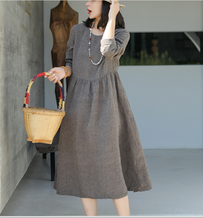 Soft Gray Linen Dresses Summer long SpringWomen Linen Dress 9923   SimpleLinenLife