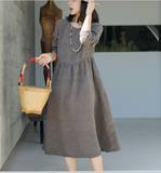 Soft Gray Linen Dresses Summer long SpringWomen Linen Dress  9923