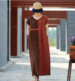 Contrast Color Linen High Waist Summer Women Dress SJ9201229