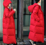 Red Long Women Duck Down Coats Jackets Winter Women Hooded Down Jacket Plus Size