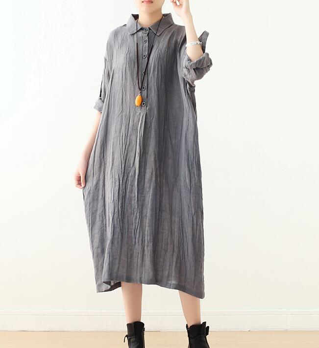 Wrinkled Linen Loose Long Buttons Dresses Plus Size AMT962328 –  SimpleLinenLife