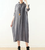 Wrinkled  Linen Loose Long Buttons Dresses Plus Size AMT962328