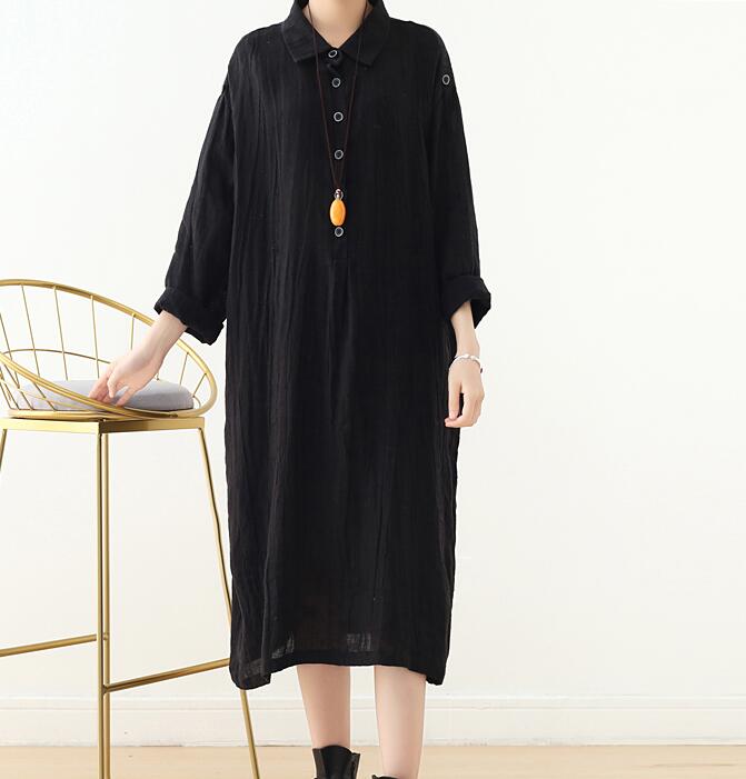 Wrinkled Linen Loose Long Buttons Dresses Plus Size AMT962328   SimpleLinenLife