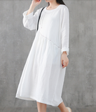 Long Sleeve Summer Spring Cotton Linen Women loose Dresses