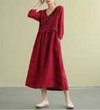Summer  Spring 100%  Linen  Women loose Dresses