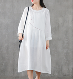 Long Sleeve Summer Spring Cotton Linen Women loose Dresses
