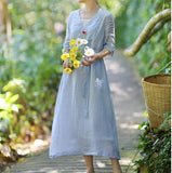 Summer Linen Women Dresses 3/4 Sleeves V Neck Dresses CH9515