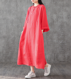 Long Sleeve Summer Spring Cotton Linen Women loose Dresses DZA2062