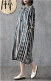 Striped Long Sleeve Summer Spring Linen Women Dresses