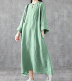 Long Sleeve Summer Spring Cotton Linen Women loose Dresses DZA2062