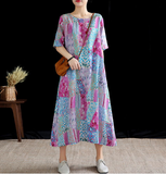Floral Long Sleeve Summer Spring Cotton Linen Women Dresses
