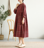 Long Sleeve Summer Spring Cotton Linen Women loose Dresses DZA20641