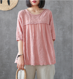 Length Sleeve Summer Women Casual Blouse Cotton Linen Shirts  Women Tops DZA2005315