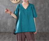 Short Sleeve Summer Women Casual Blouse Linen Shirts Tops