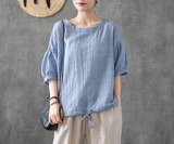 Plaid Short Sleeve Summer Women Casual Blouse Cotton Shirts Tops