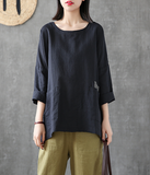Length Sleeve Summer Women Casual Blouse Cotton Linen Shirts Tops
