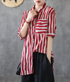 Striped Summer Women Casual Blouse Cotton  Linen Shirts Tops
