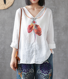 Length Sleeve Summer Women Casual Blouse  Linen Shirts  Women Tops
