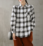 Plaid Women Casual Blouse Cotton Linen Shirts Tops DZA2008231