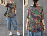 Patterned Summer Women Casual Blouse Cotton Linen Shirts Tops