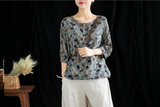 Knitted Patterned Women Casual Blouse Cotton Linen Shirts Tops