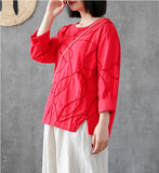 Length Sleeve Spring Summer Women Casual Blouse Cotton Linen Shirts  Women Tops